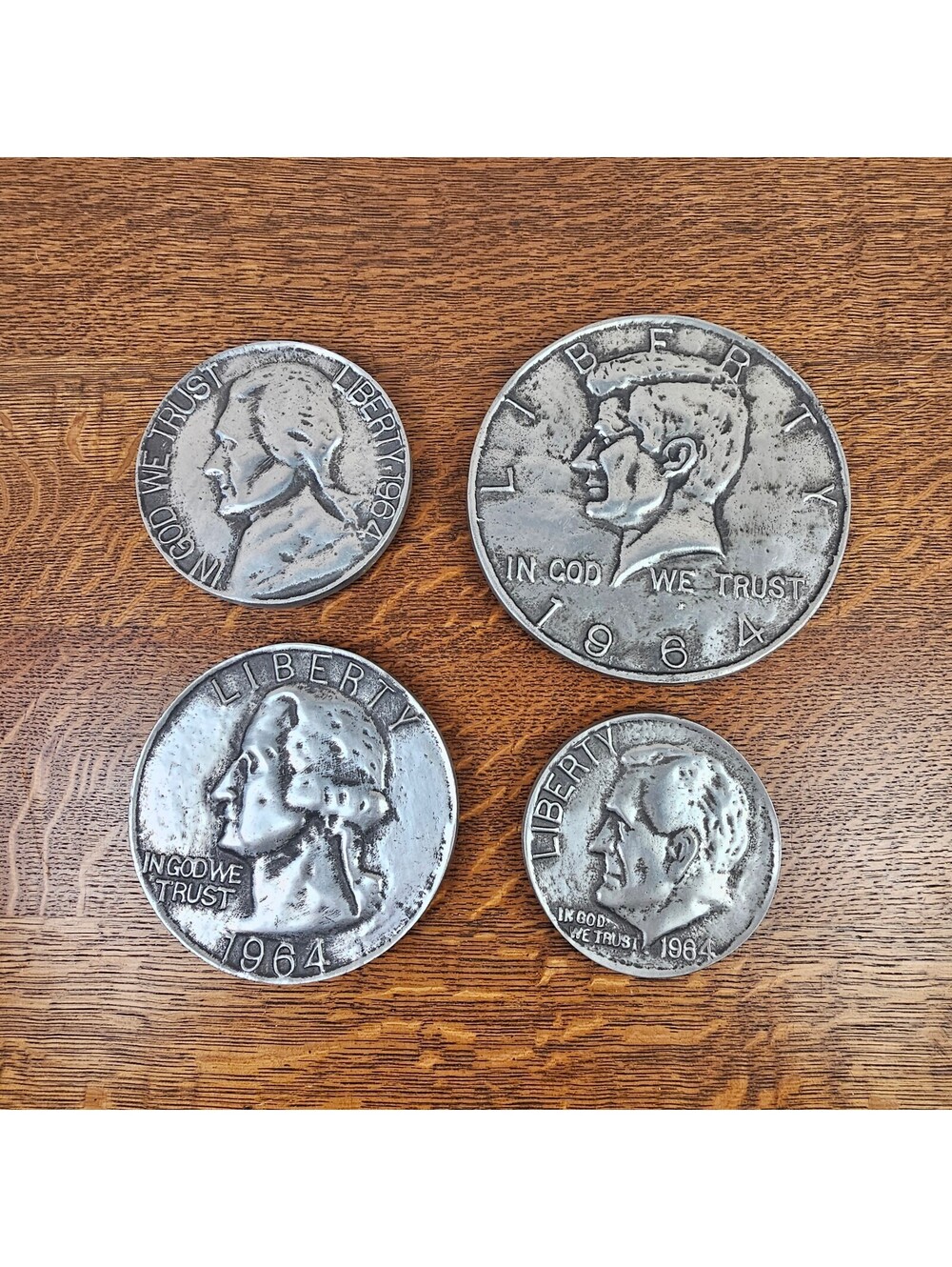 Vintage 1964 Oversized US Coin Wall Plaques Cast Metal Set of 4